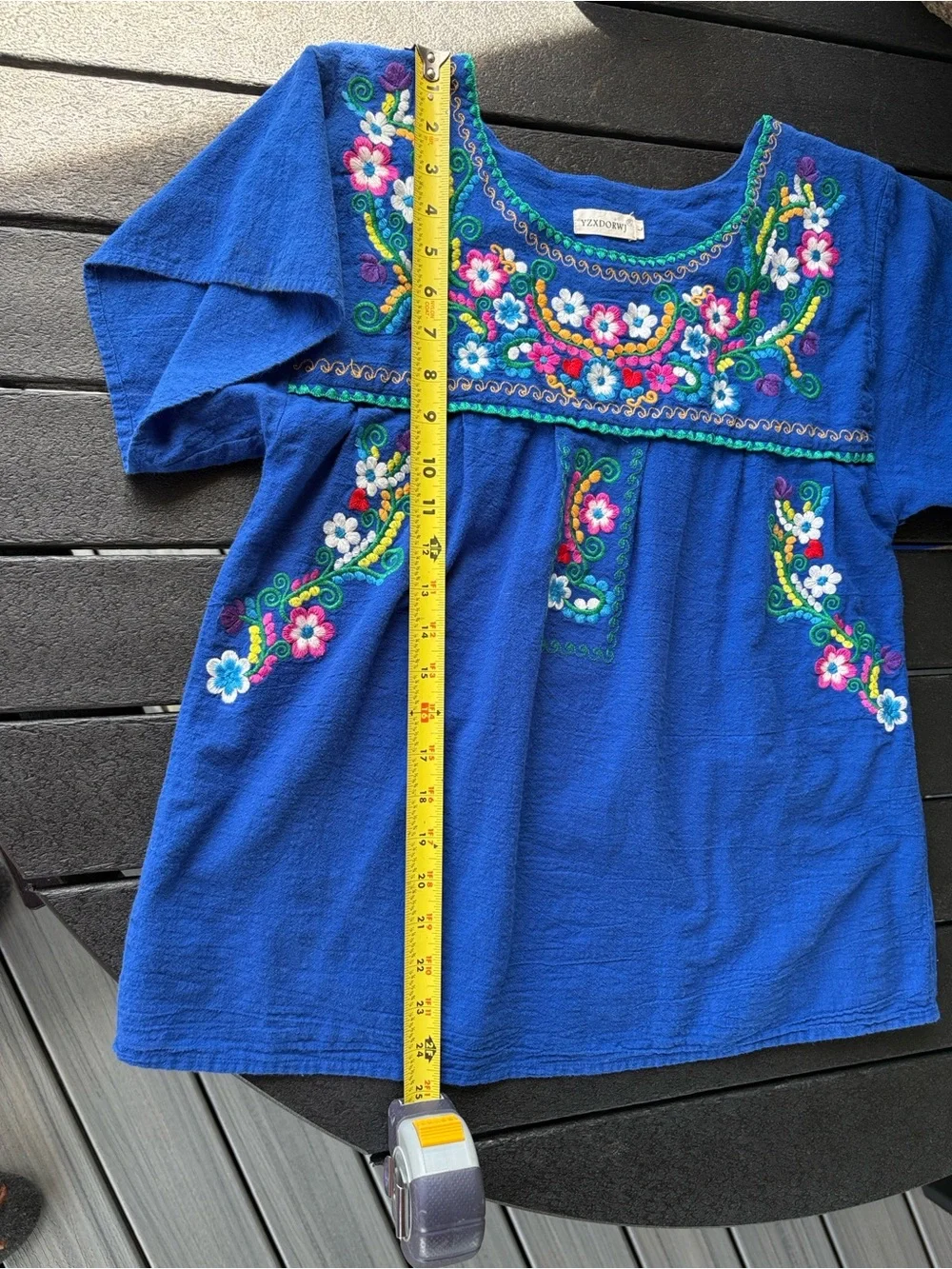 YZXDORWJ Blue Embroidered Floral Women's Top - Picture 5 of 7
